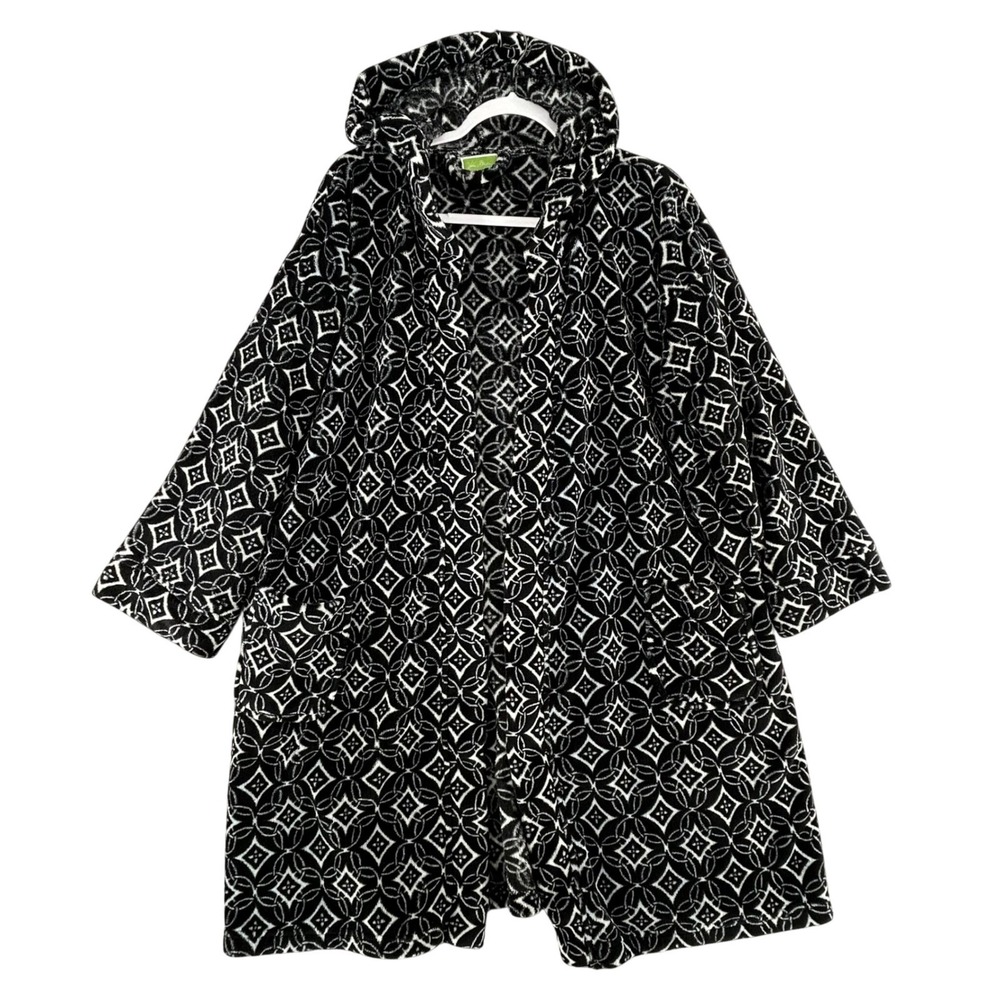 Vera Bradley Concerto Fleece Robe Hooded Geometric Black Womens Small Medium
